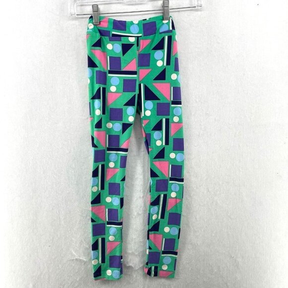LuLaRoe Leggings Girls Sz L/XL Green Retro Geometric Shape Elastic Waist Stretch - Picture 1 of 12
